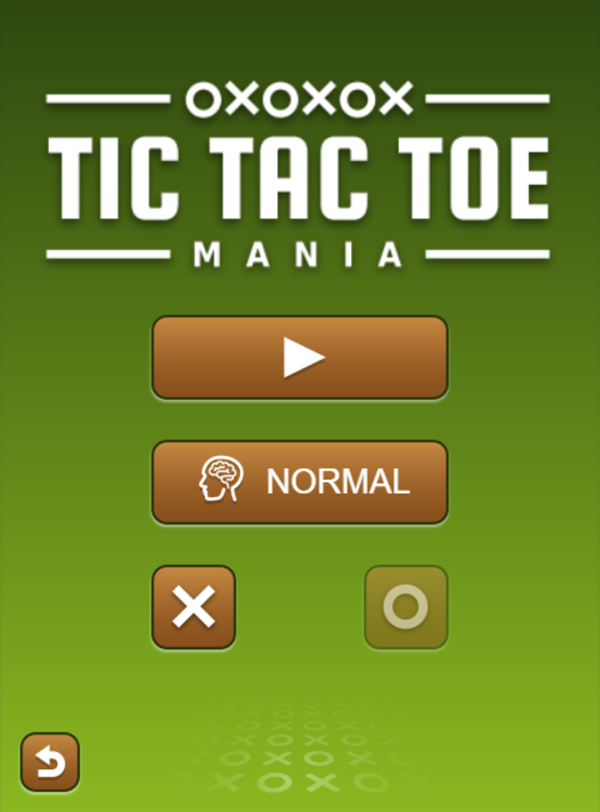 Tic Tac Toe Mania Game Settings Screenshot.
