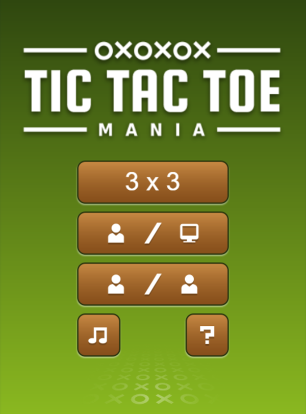 Tic Tac Toe Mania Game Welcome Screen Screenshot.