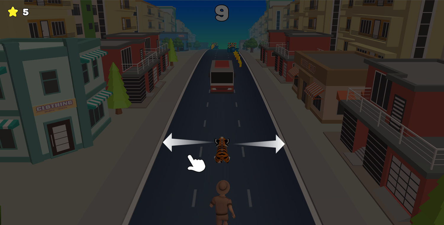 Tiger Run Game How to Play Change Lanes Example Screenshot.
