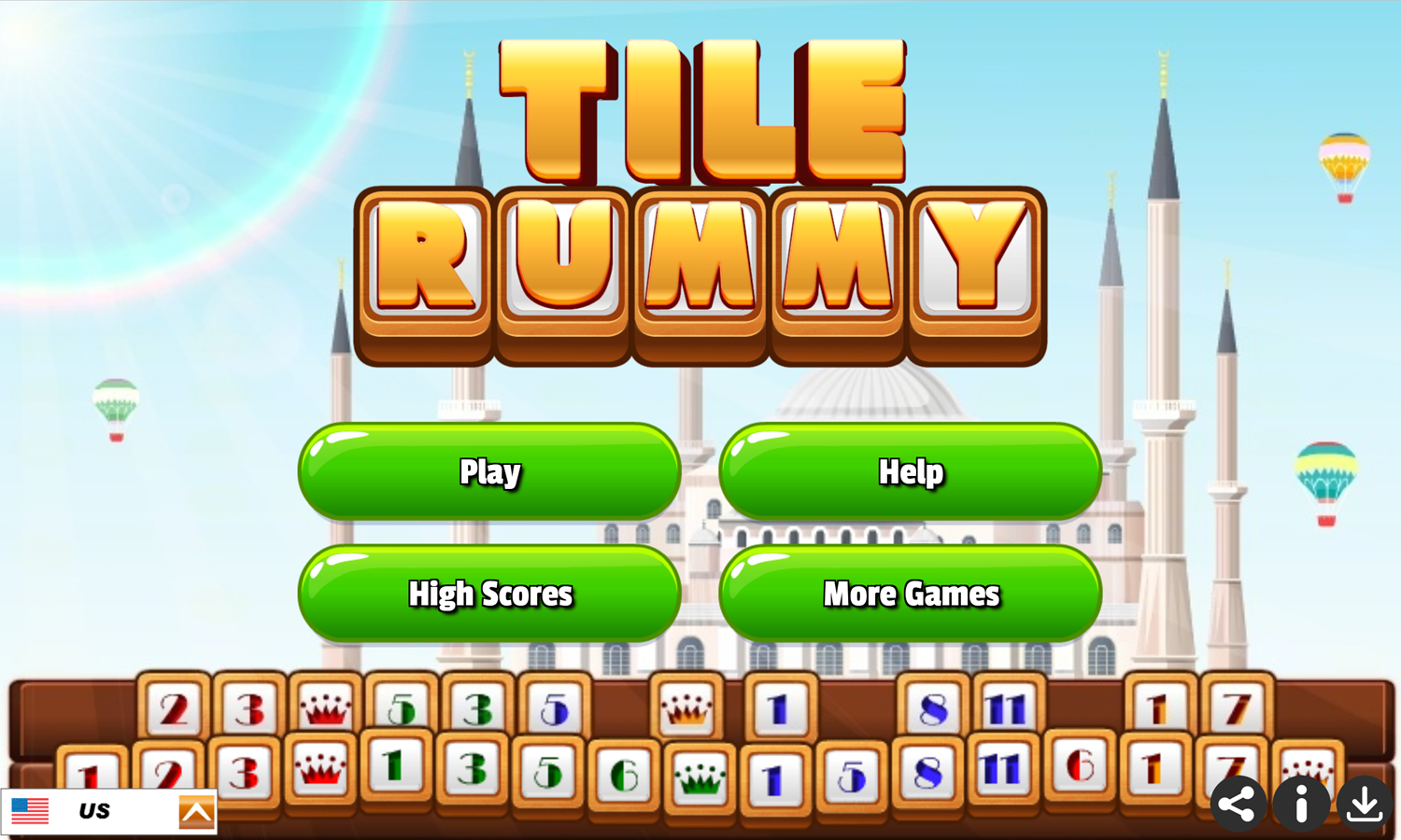 Tile Rummy Game Welcome Screen Screenshot.