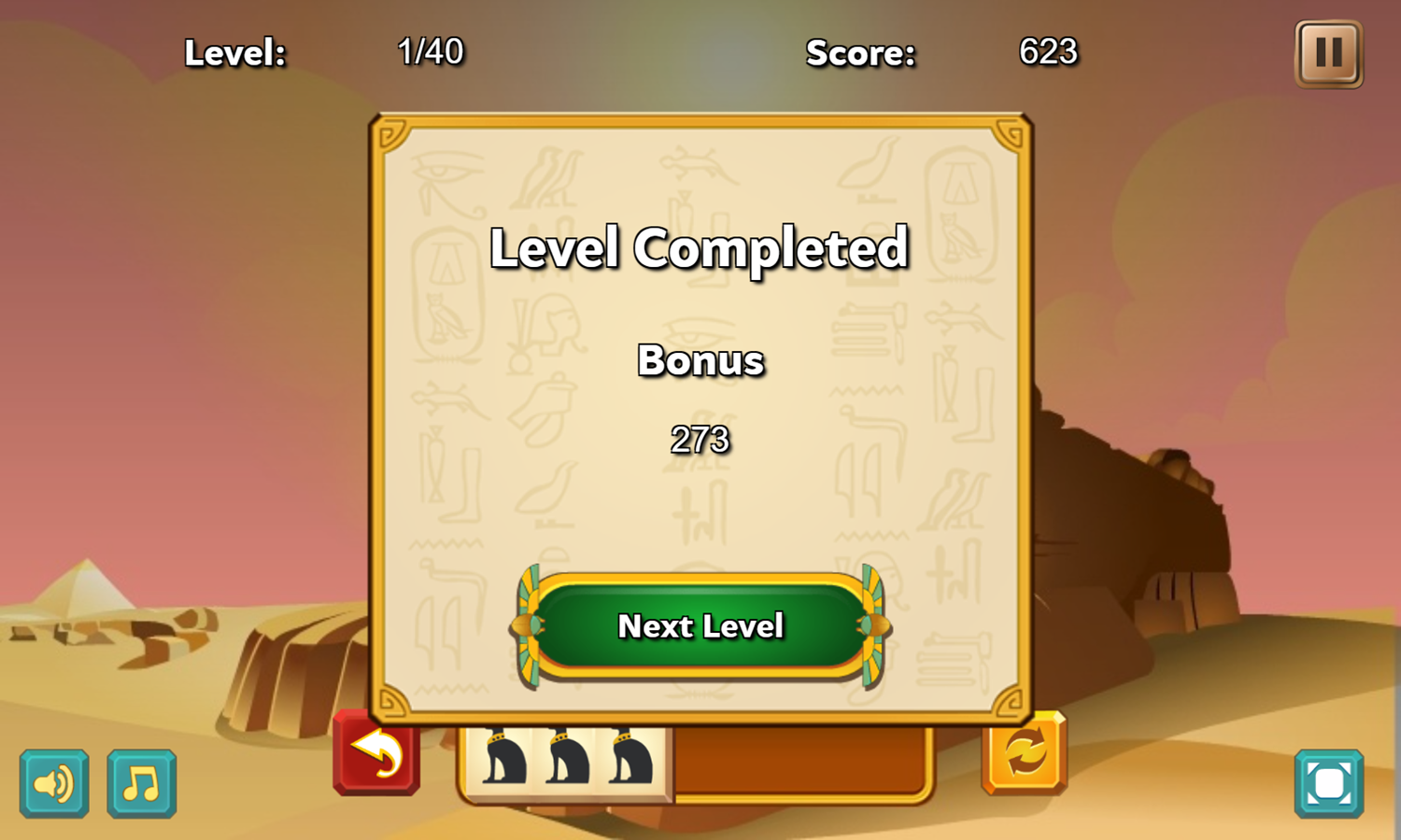 Tiles of Egypt Game Level Completed Screenshot.