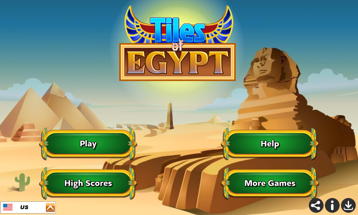 Tiles of Egypt Game Welcome Screen Screenshot.