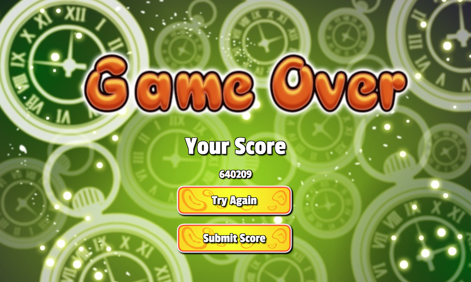 Time Connect Game Over Screen Screenshot.