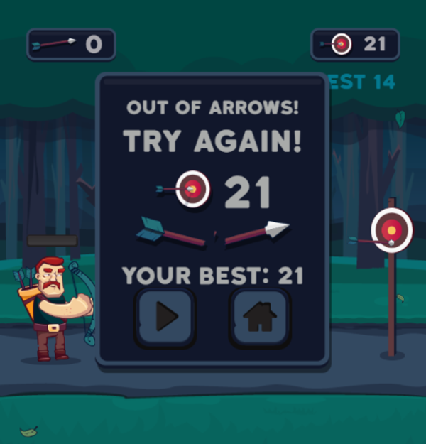 Tiny Archer Game Over Screenshot.