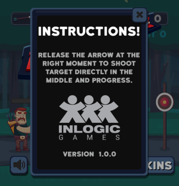 Tiny Archer Game Instructions Screenshot.