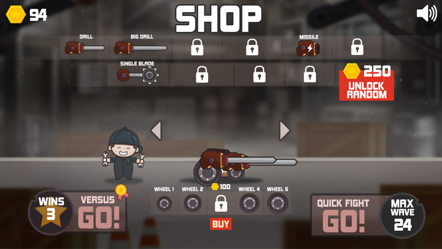 Tiny Crash Fighters Shop Screen Screenshot.