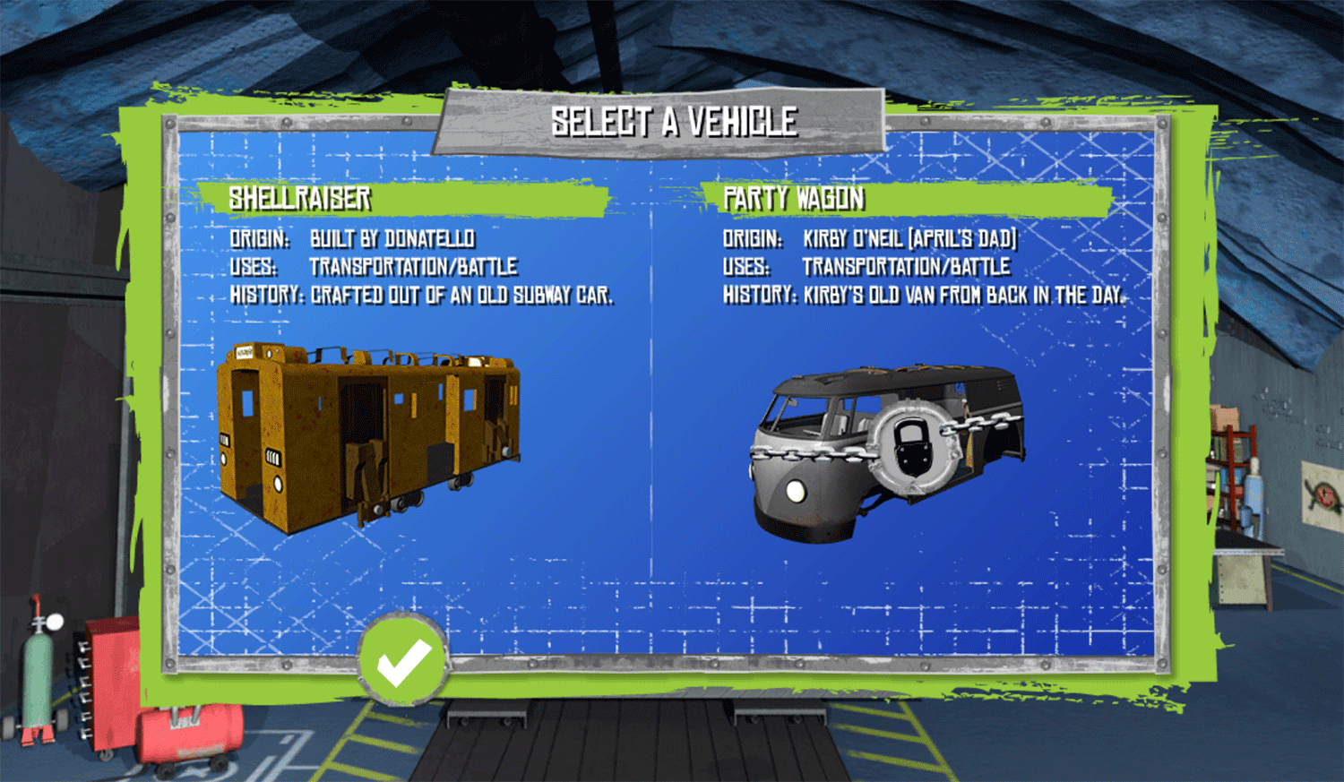 TMNT Build N Battle Vehicle Select Screenshot.