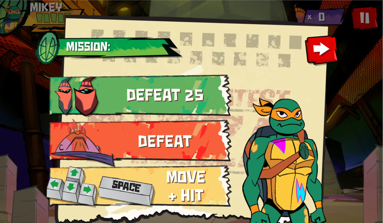 TMNT Epic Mutant Missions Level Goals Screenshot.