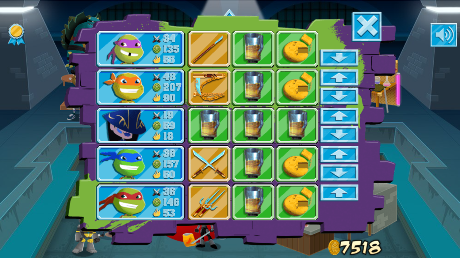 TMNT Pizza Quest Equipment Screenshot.
