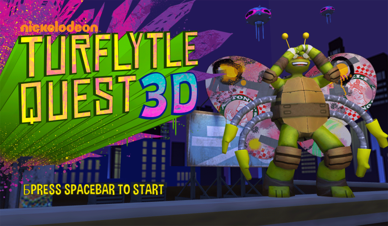 TMNT Turflytle Quest 3D Game Welcome Screen Screenshot.