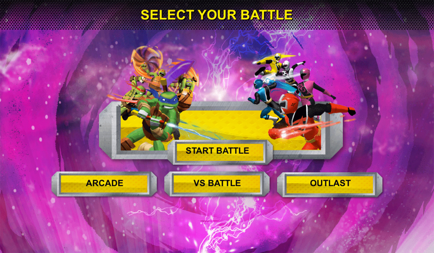 Power Rangers vs Teenage Mutant Ninja Turtles Ultimate Hero Clash 2 Mode Select Screenshot.