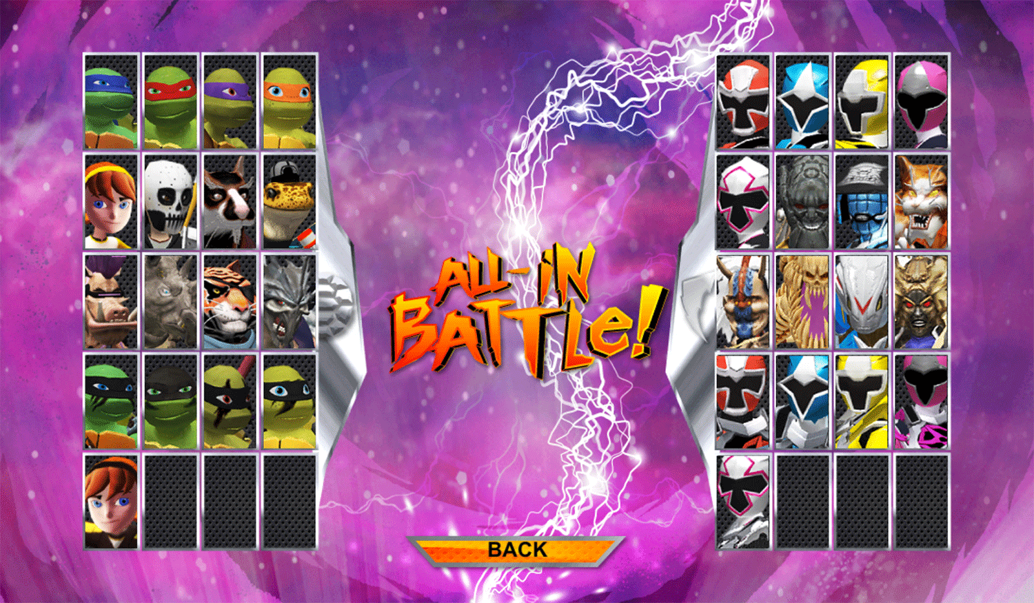 Power Rangers vs Teenage Mutant Ninja Turtles Ultimate Hero Clash 2 Player Select Screenshot.