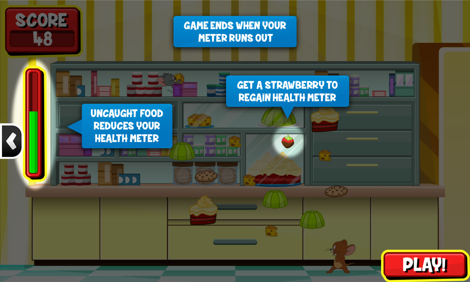 Tom and Jerry Bandit Munchers Health Instructions Screenshot.