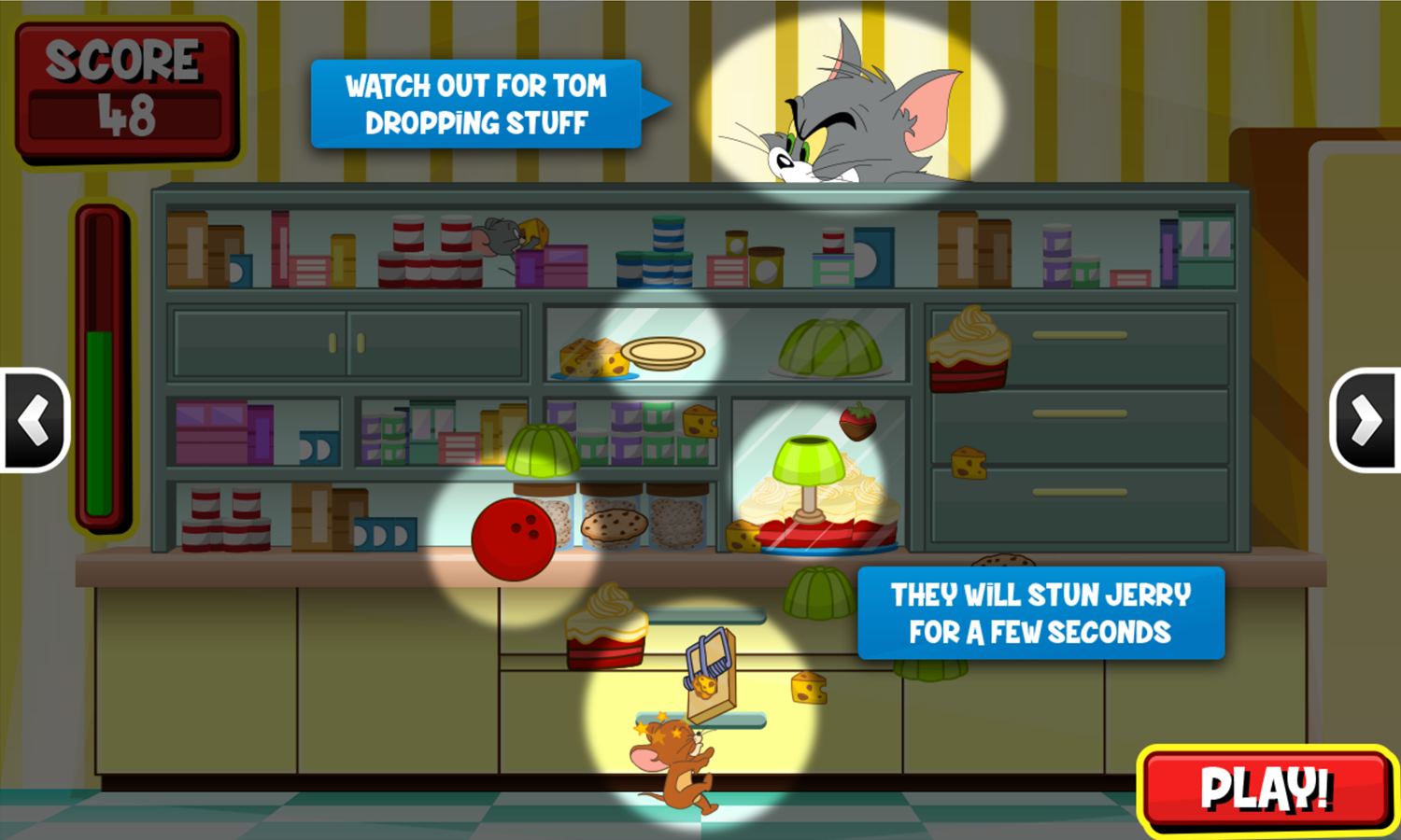 Tom and Jerry Bandit Munchers Avoiding Obstacles Instructions Screenshot.