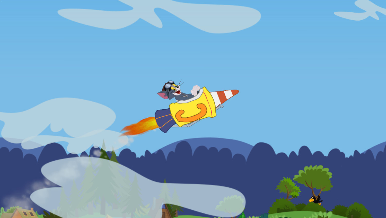 Tom & Jerry Blast Off Game Flying Rocket Screenshot.