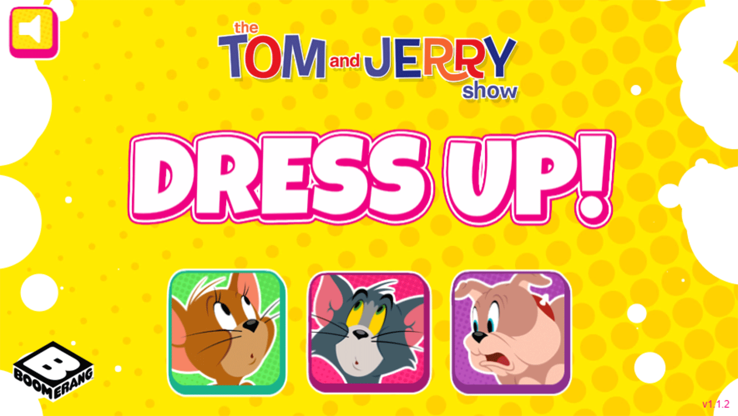 Tom and Jerry Dress Up Welcome Screen Screenshot.