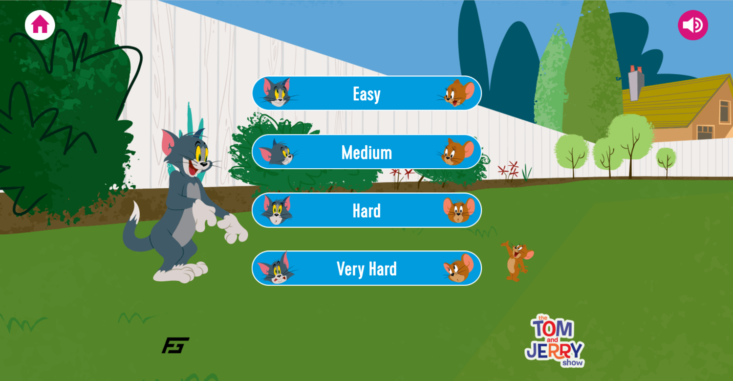 Tom and Jerry Matching Pairs Memory Cards Difficulty Select Screenshot.