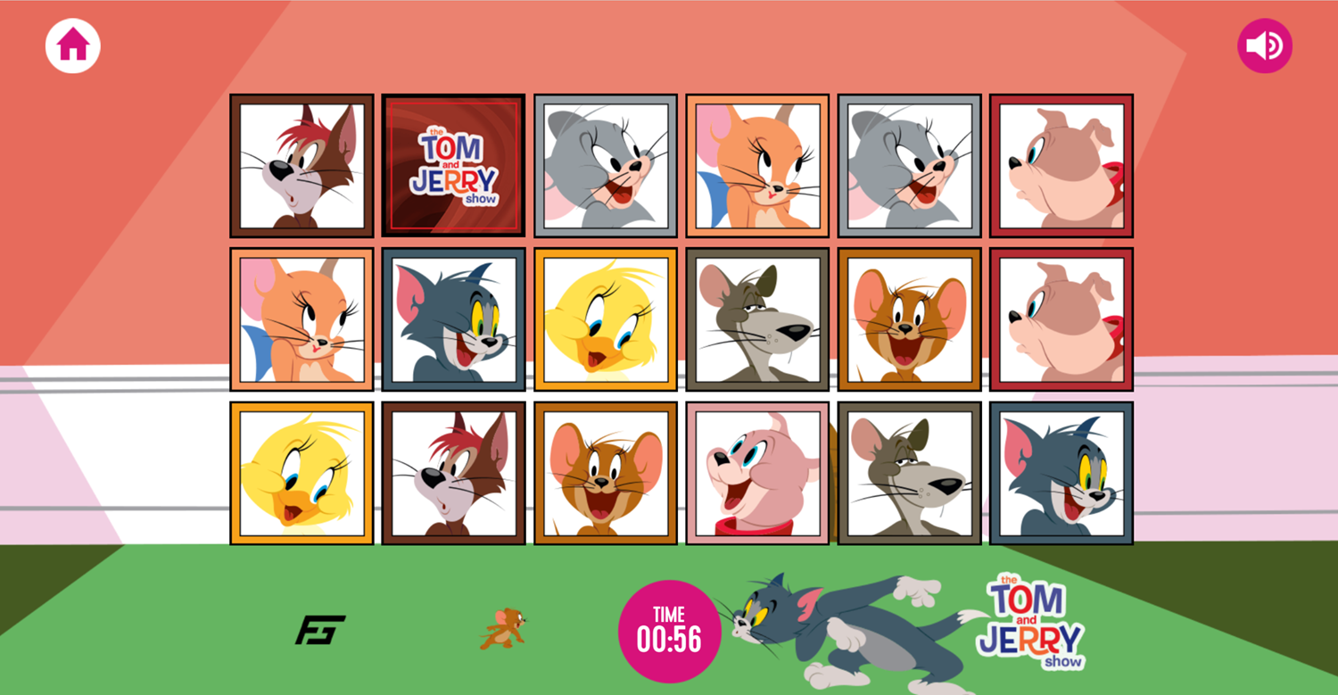 Tom and Jerry Matching Pairs Memory Cards Game Hard Level Screenshot.