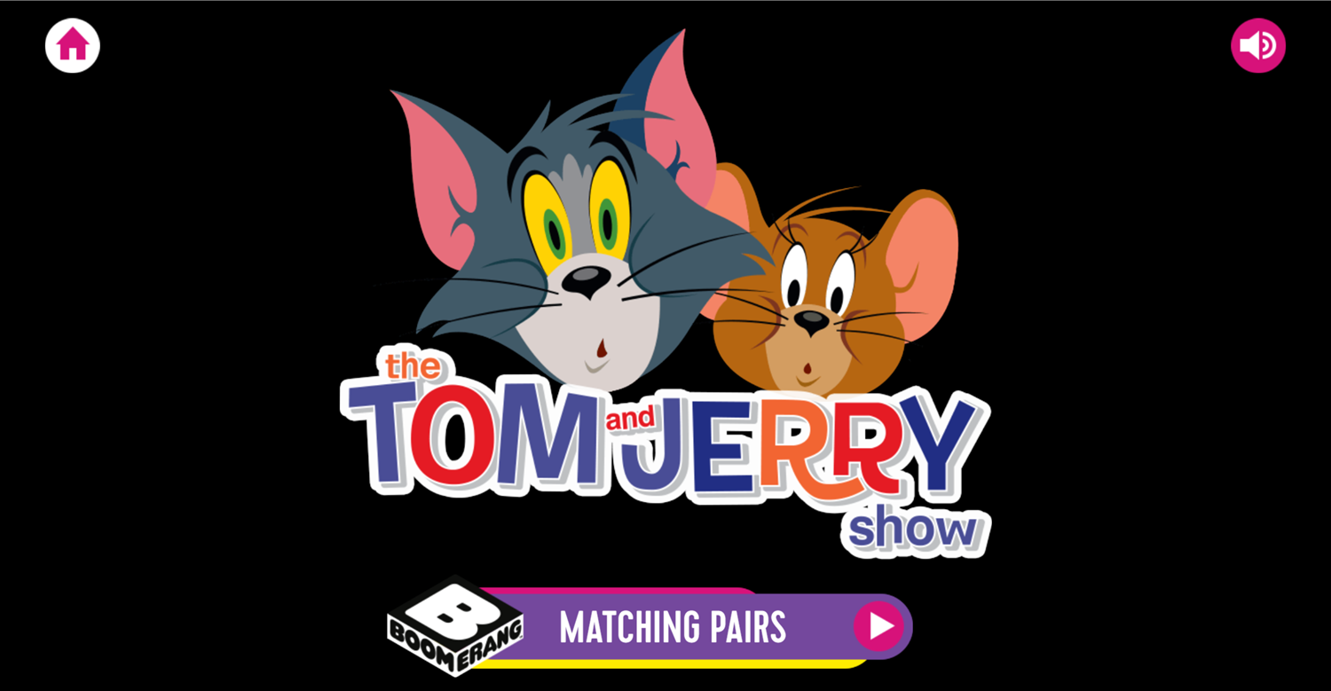 Tom and Jerry Matching Pairs Memory Cards Welcome Screen Screenshot.