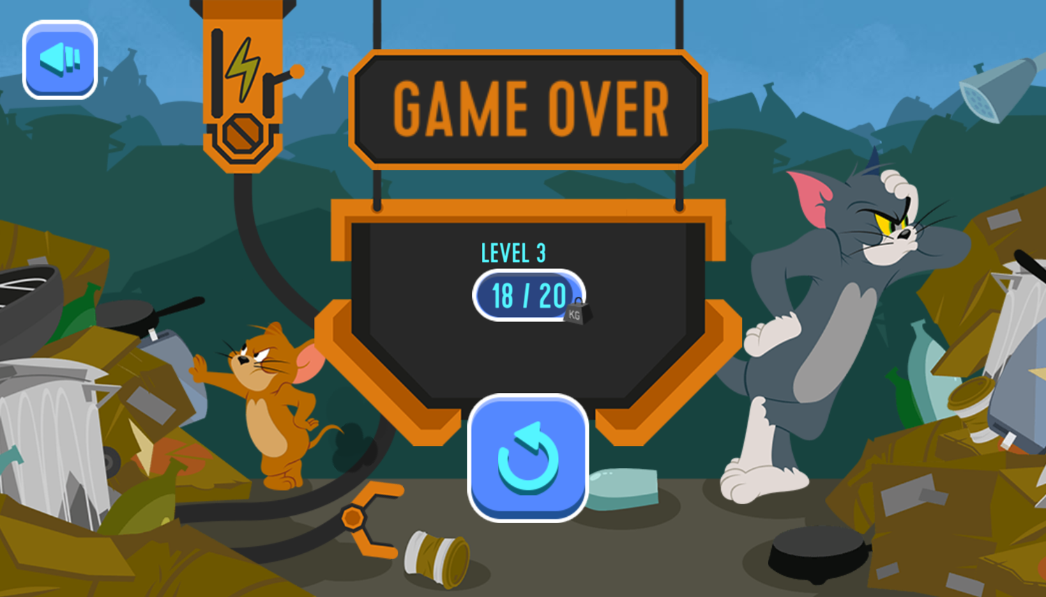 Tom and Jerry River Recycle Game Over Screenshot.