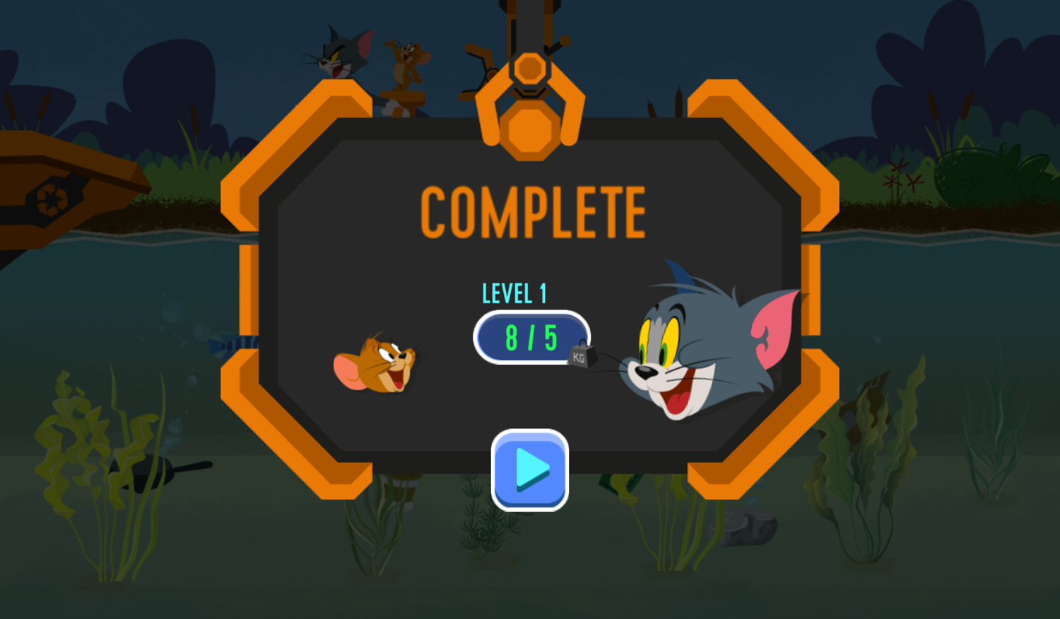 Tom and Jerry River Recycle Game Level Complete Screenshot.