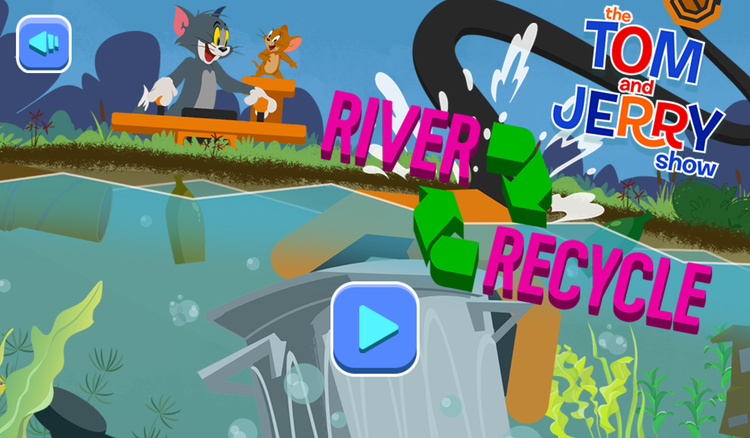 Tom and Jerry River Recycle Game Welcome Screen Screenshot.