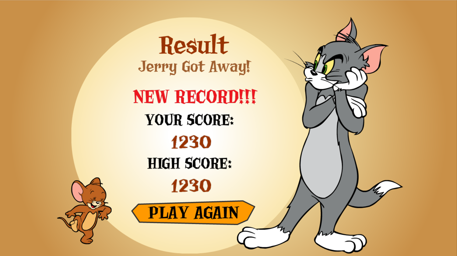 Tom and Jerry What's the Catch Tom Game Over Screenshot.