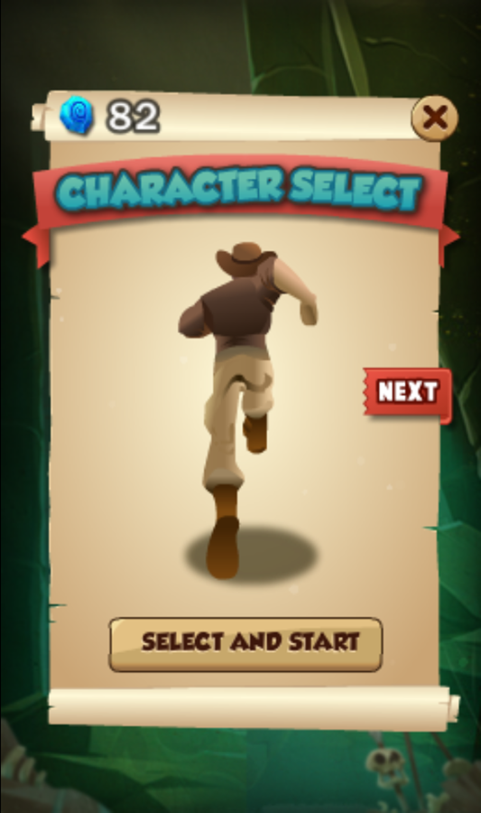 Tomb Run Game Character Select Screenshot.
