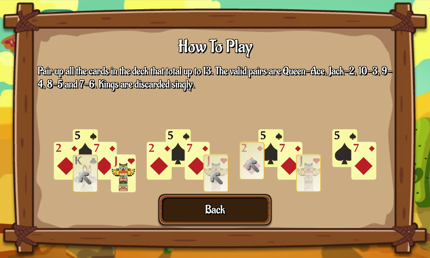 Totem Solitaire Game How to Play Screen Screenshot.