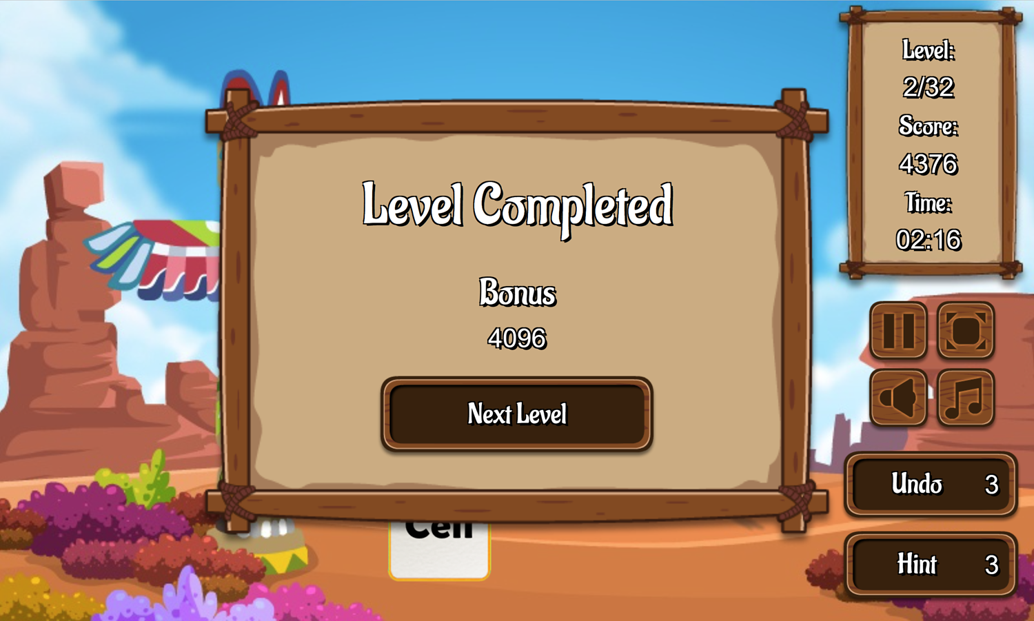 Totem Solitaire Game Level Completed Screen Screenshot.