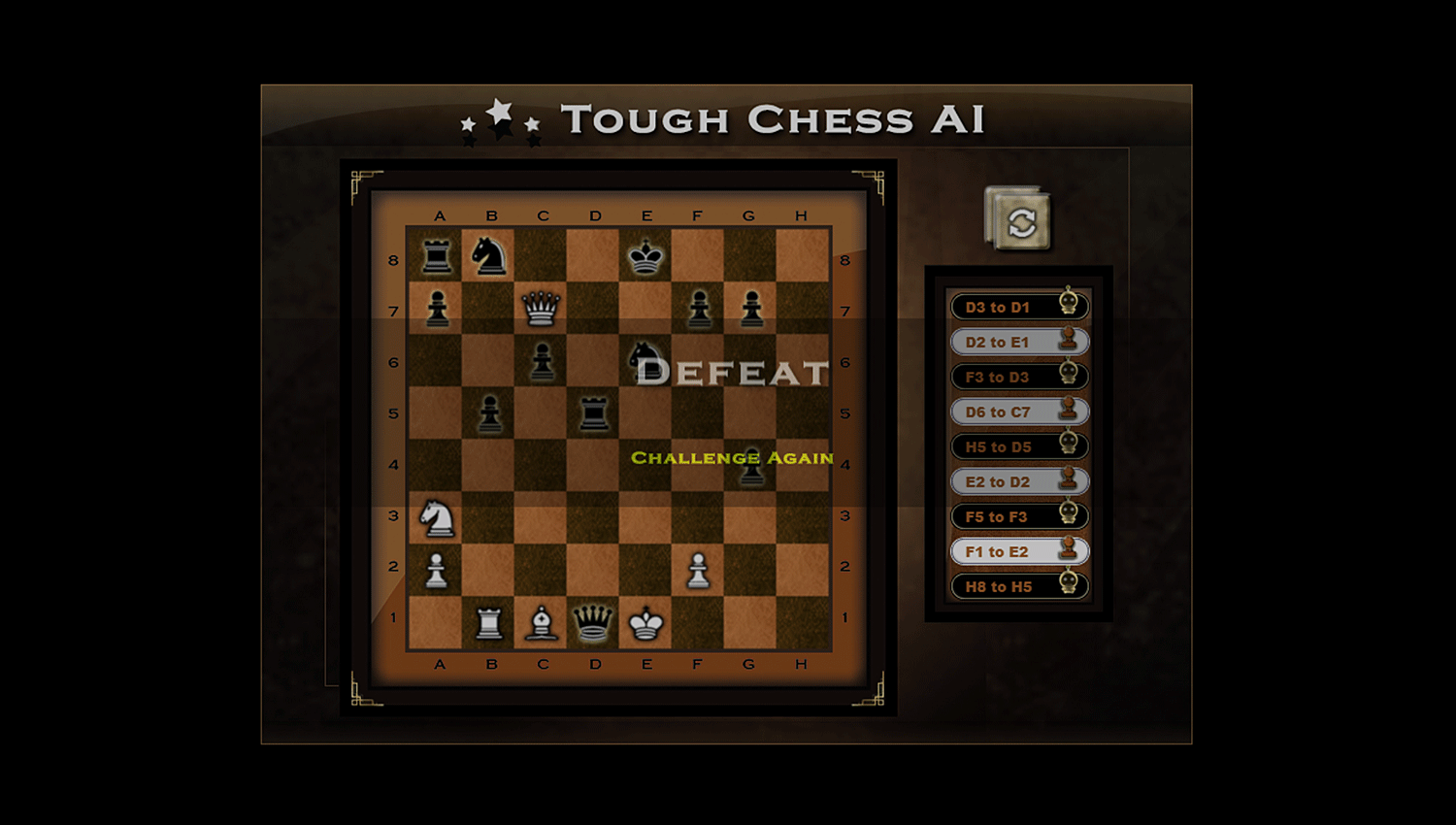 Tough Chess AI Game Defeat Screenshot.