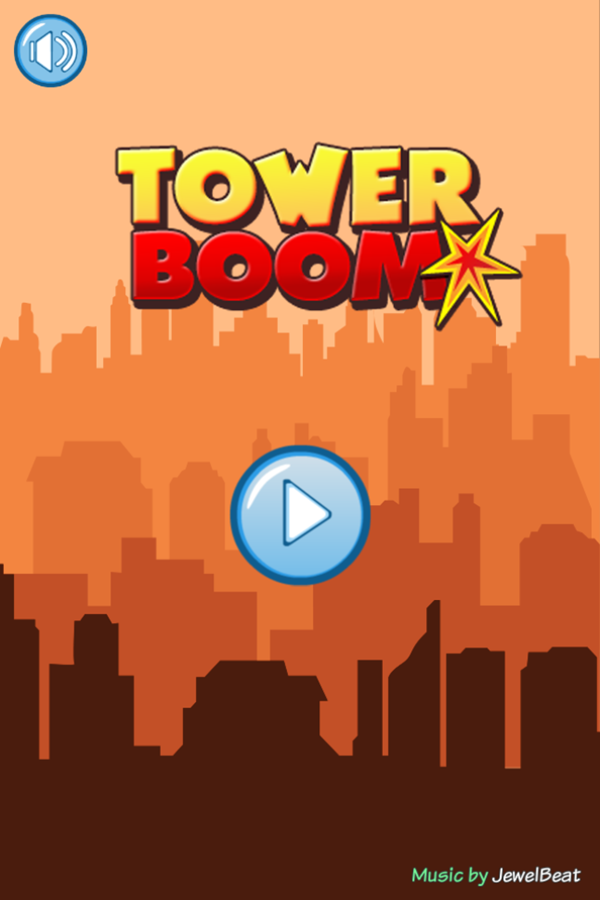 Tower Boom Game Welcome Screen Screenshot.