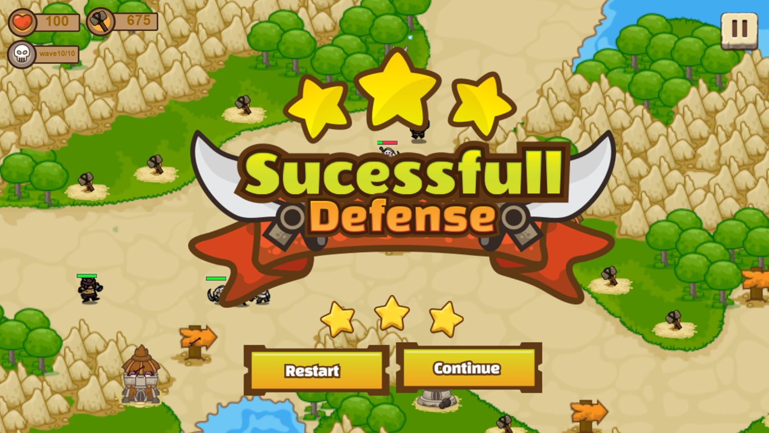 Tower Defense Game Successful Defense Screenshot.