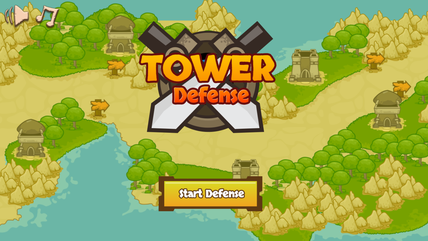 Tower Defense Game Welcome Screen Screenshot.