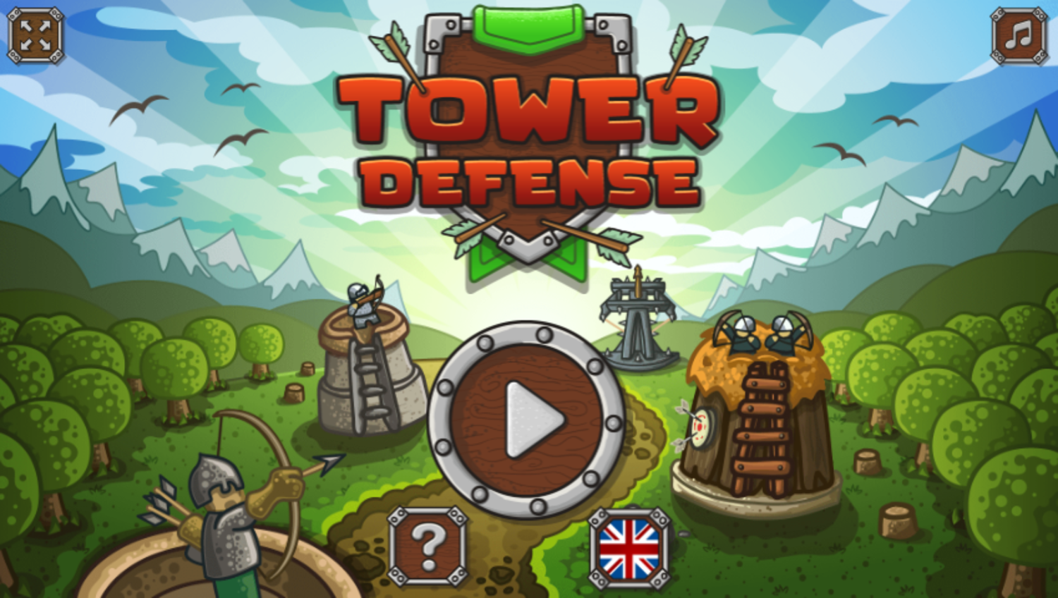 Tower Defense Game Welcome Screen Screenshot.