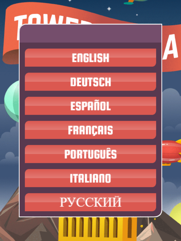 Tower Mania Game Languages Screenshot.