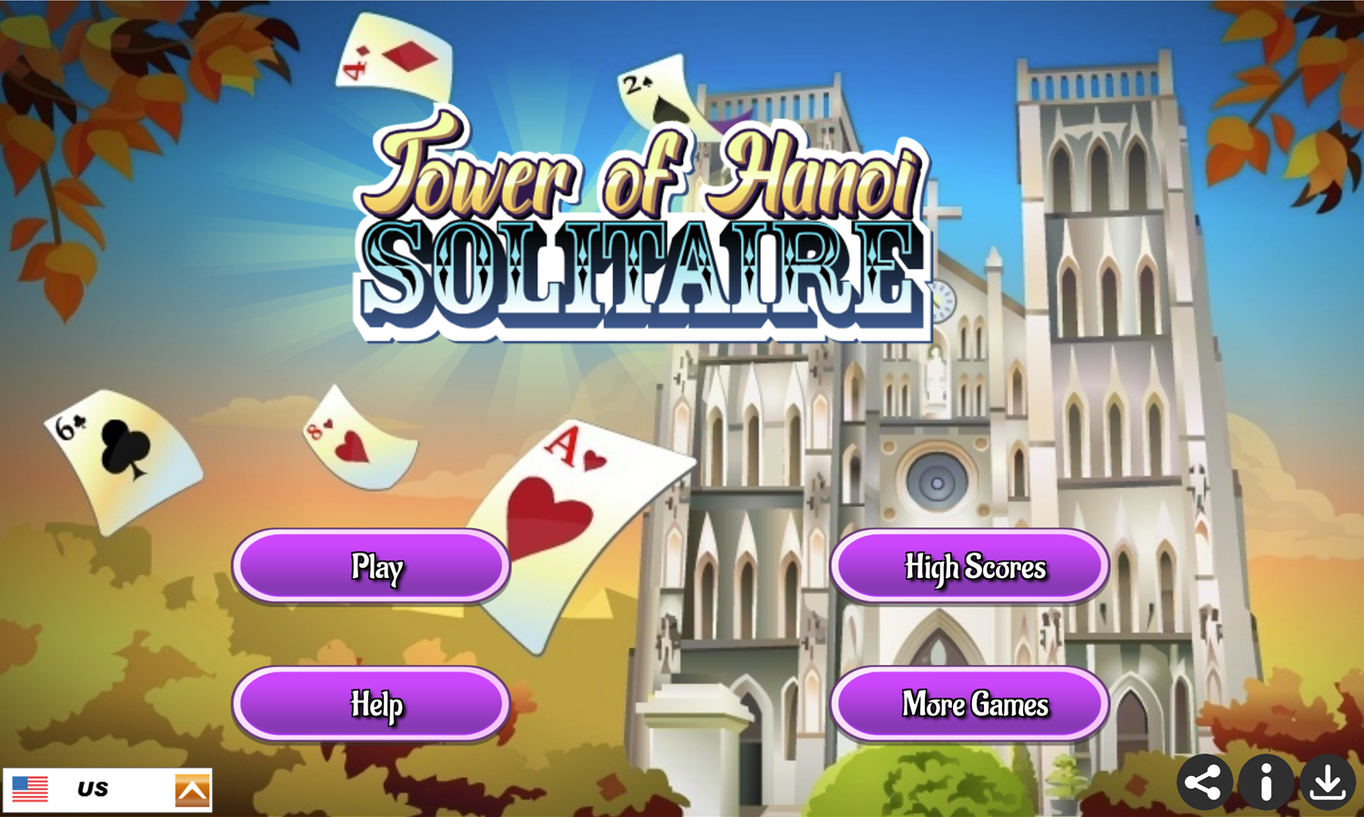 Tower of Hanoi Solitaire Game Welcome Screen Screenshot.