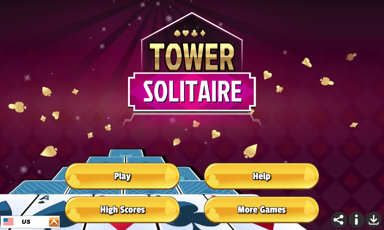 Tower Solitaire Game Welcome Screen Screenshot.