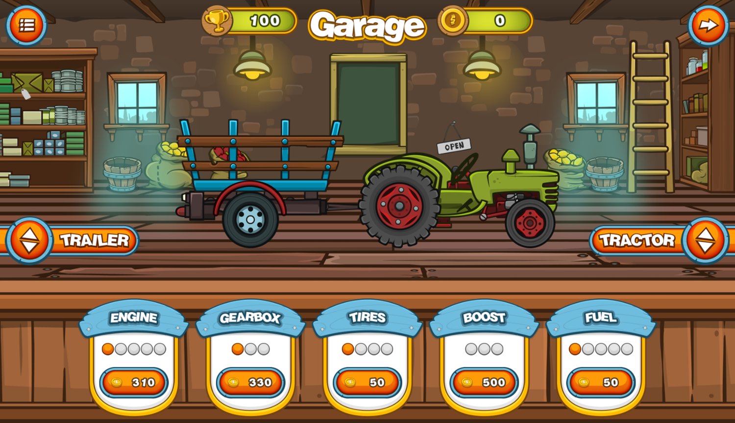 Tractor Mania Game Garage Screenshot.