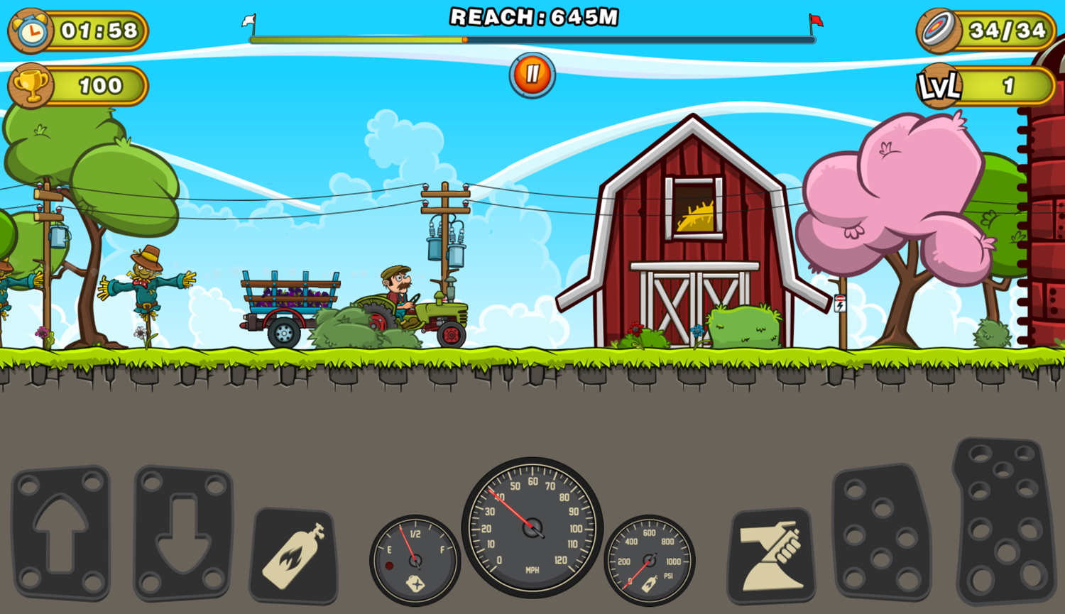 Tractor Mania Game Level Play Screenshot.