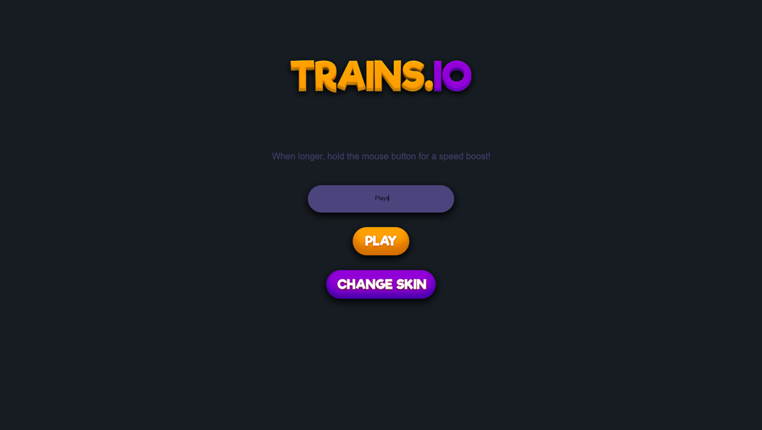 Trains.io 3D Game Welcome Screen Screenshot.