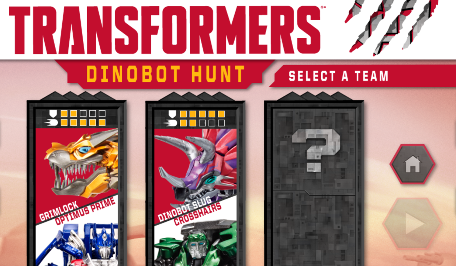 Transformers Dinobot Hunt Game Select Team Screenshot.
