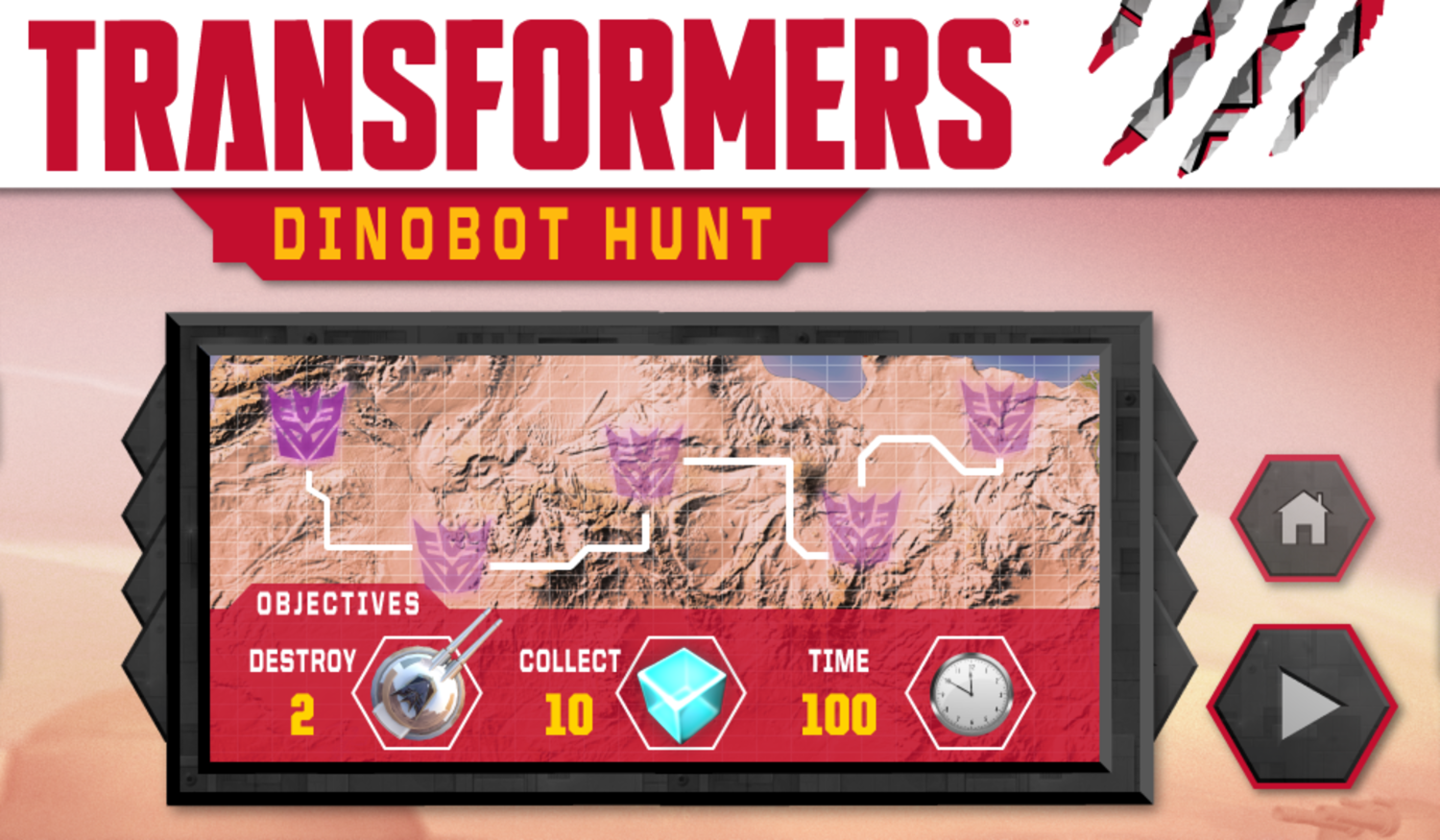 Transformers Dinobot Hunt Game Stage Select Screenshot.
