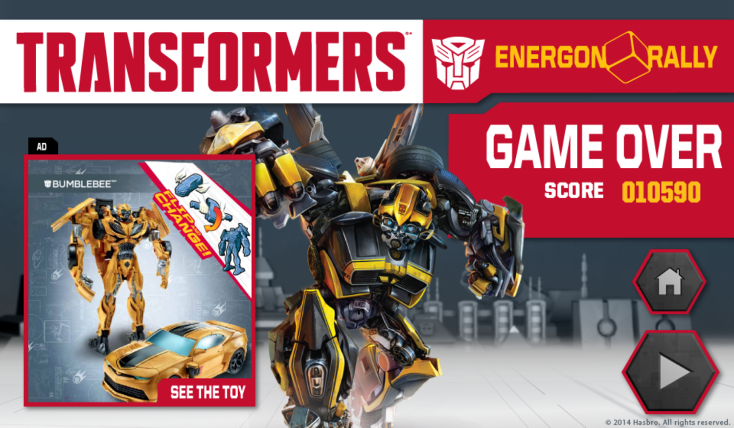 Transformers Energon Rally Game Over Screenshot.