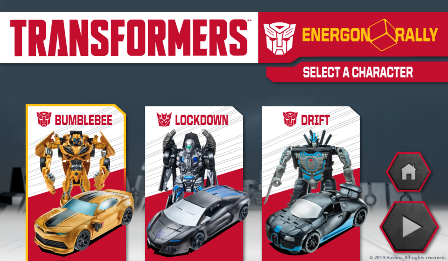 Transformers Energon Rally Game Character Select Screenshot.