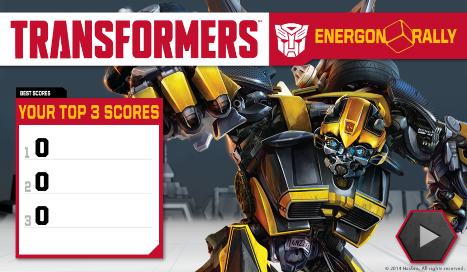Transformers Energon Rally Game Welcome Screen Screenshot.