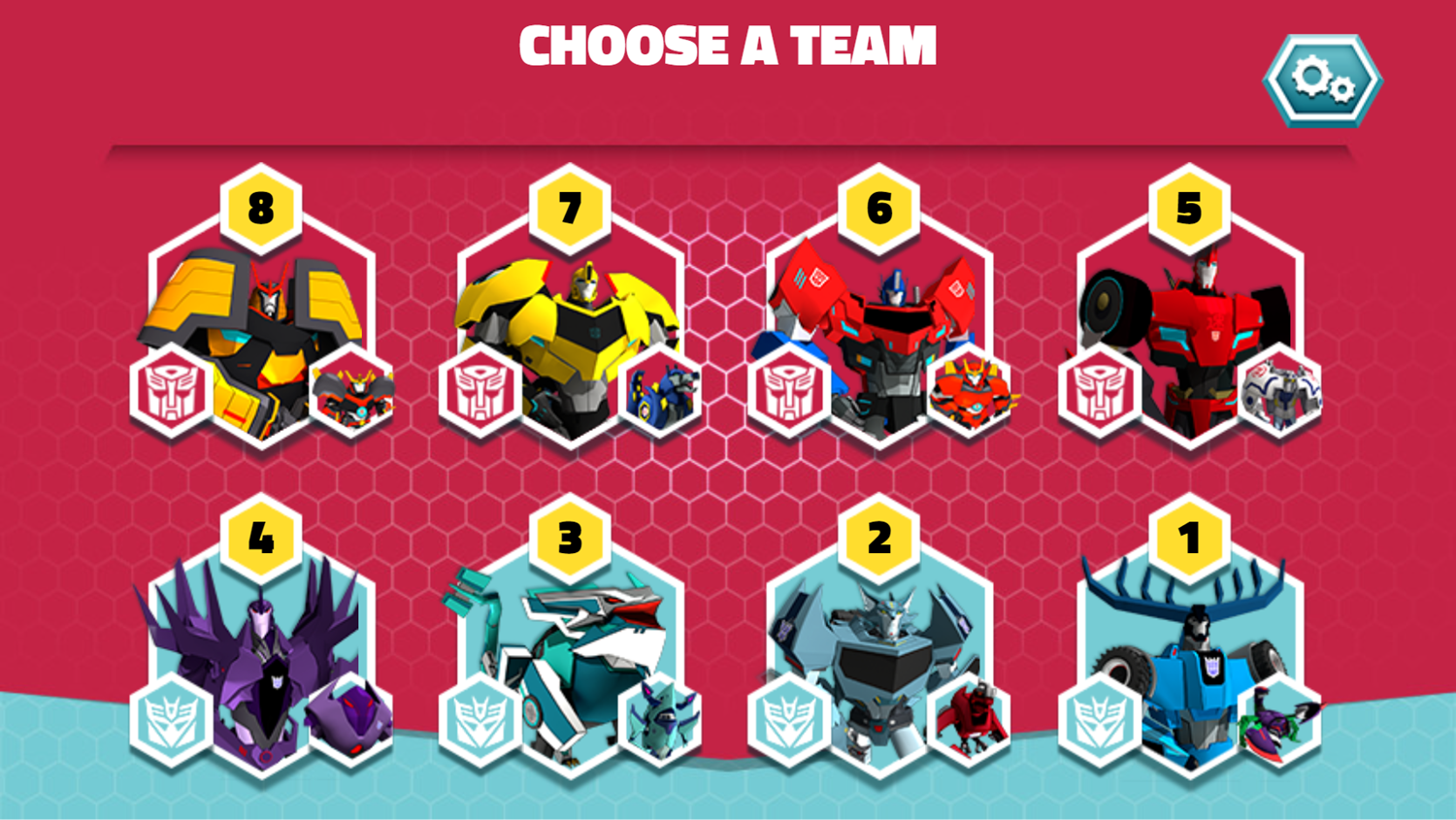 Transformers Faction Face Off Game Choose Team Screenshot.