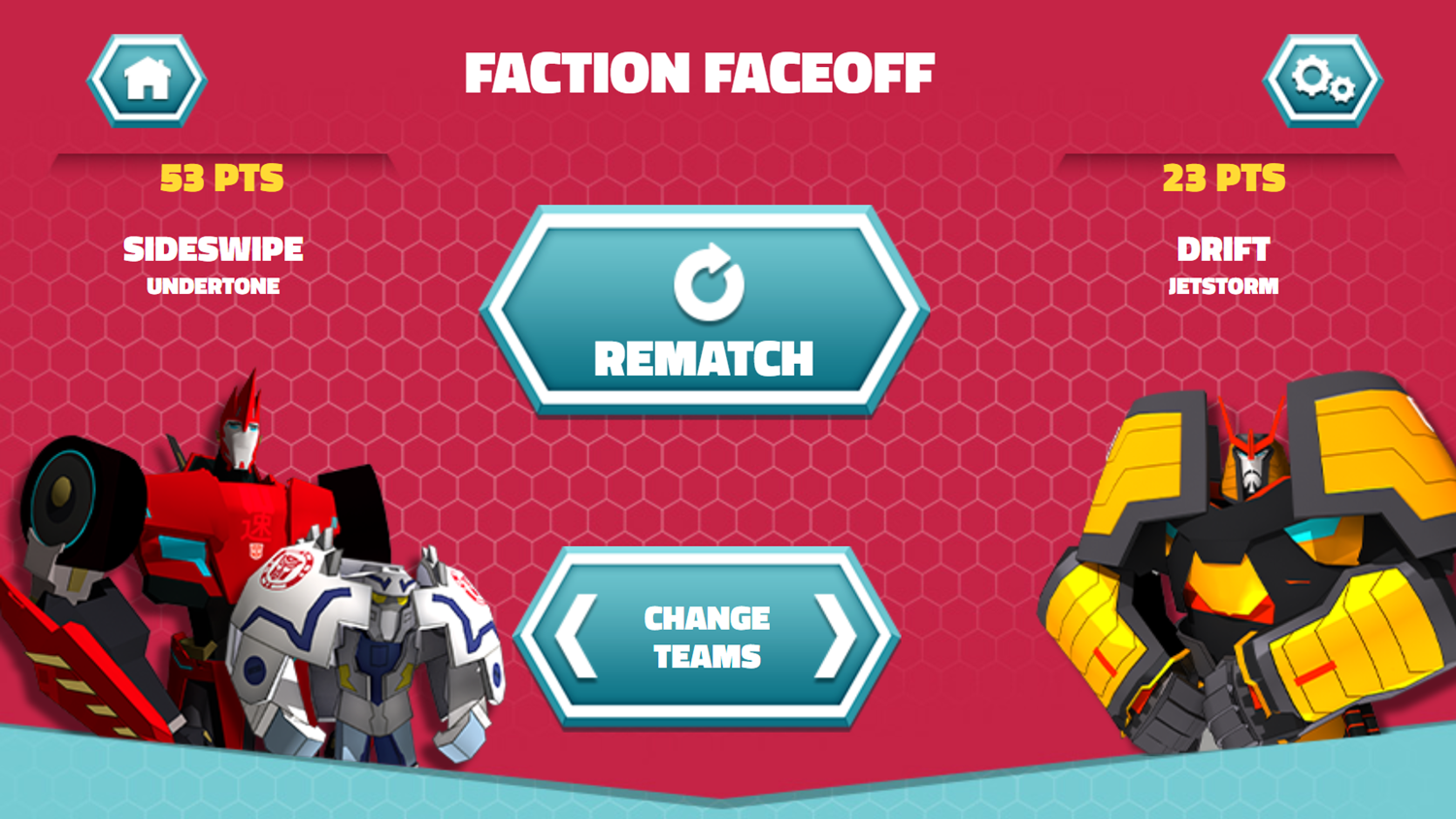 Transformers Faction Face Off Game Score Screenshot.