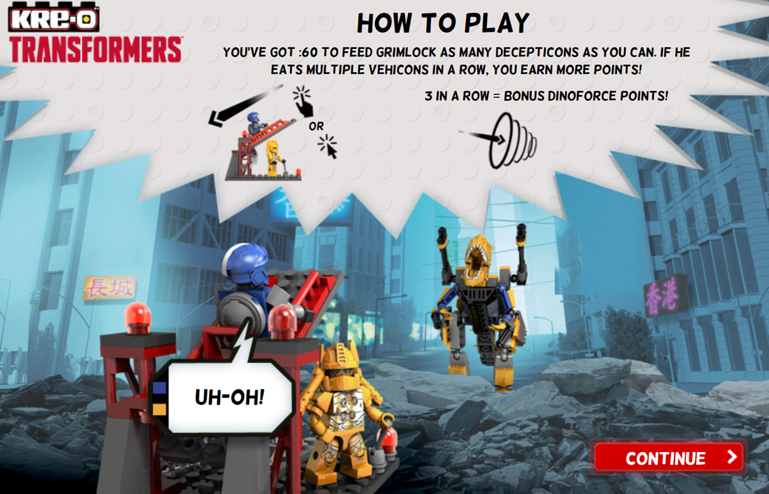 Transformers Feed Grimlock Game How to Play Screenshot.