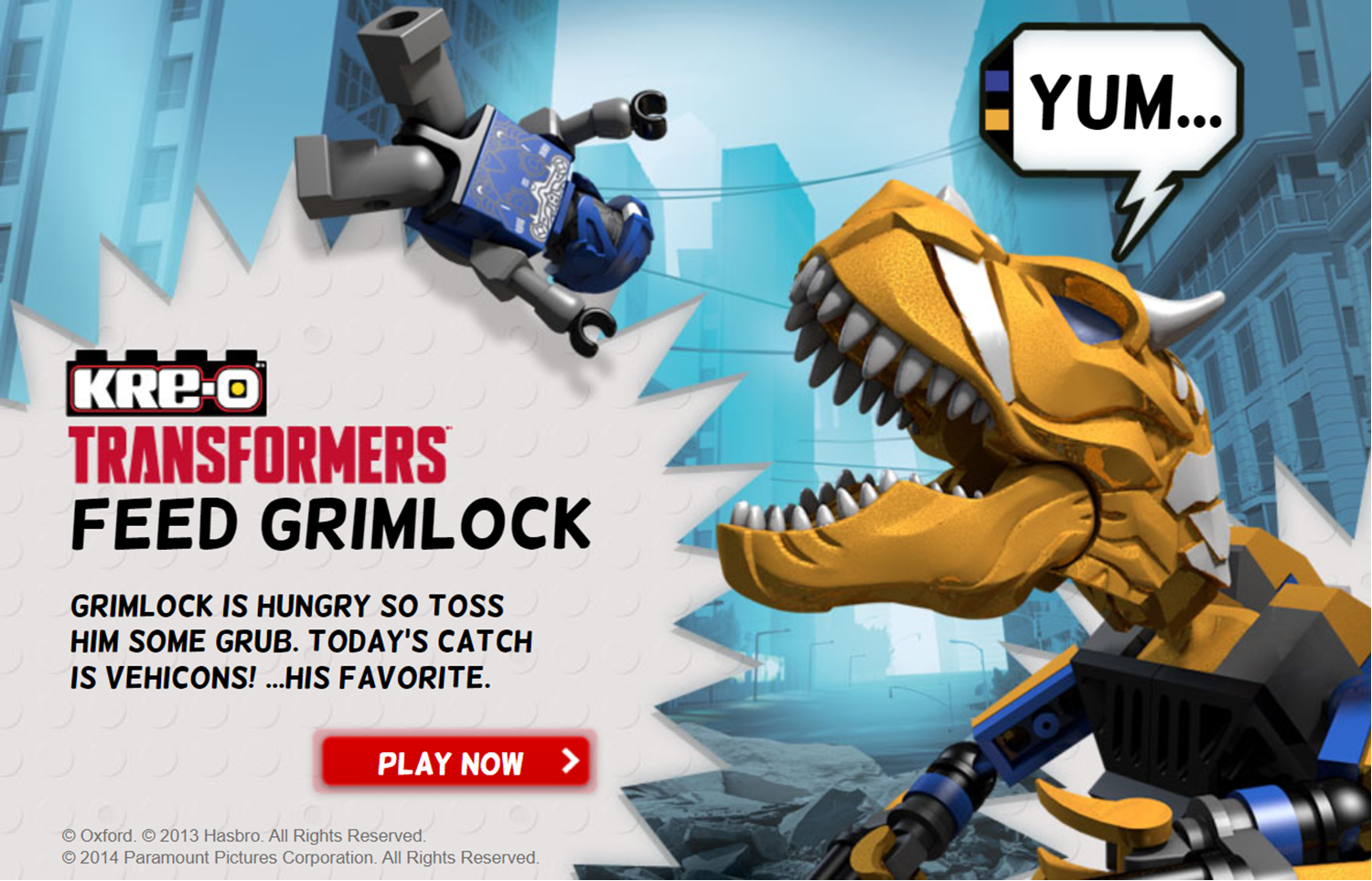 Transformers Feed Grimlock Game Welcome Screen Screenshot.